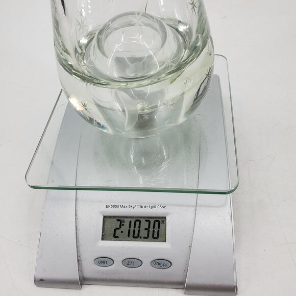 Blown Crystal Moon & Stars Etched Clear Bubbble Art Glass Vase MCM Poland 2 Side - Picture 10 of 10